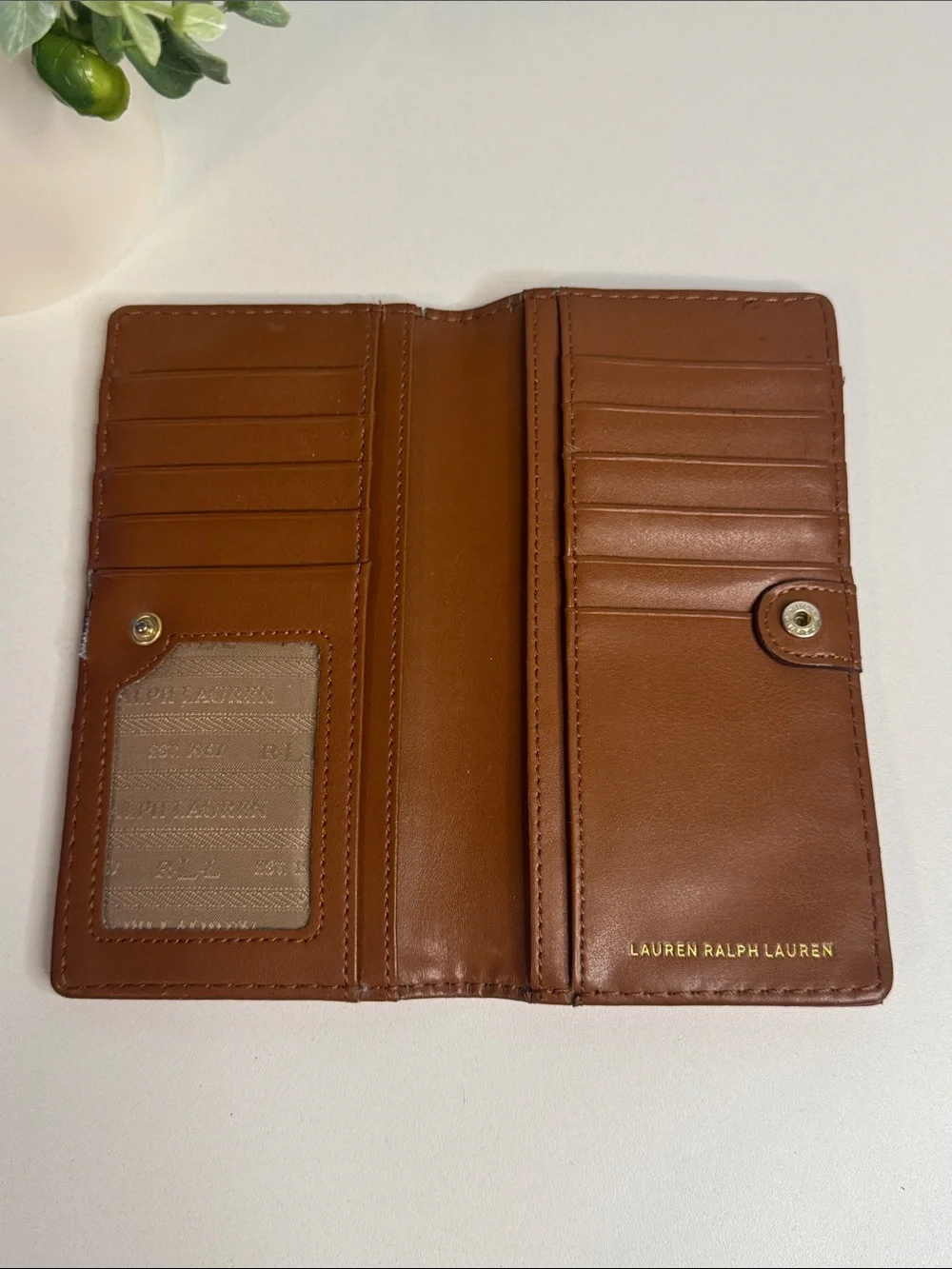 Lauren Ralph Lauren Red Leather Card Wallet with Gold Plate